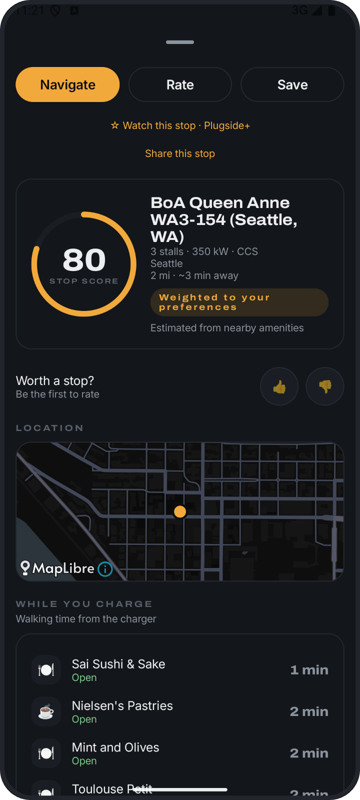 Plugside stop detail: an 80 Stop Score with what's a short walk away